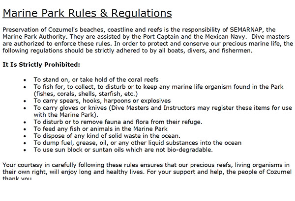 marine park rules